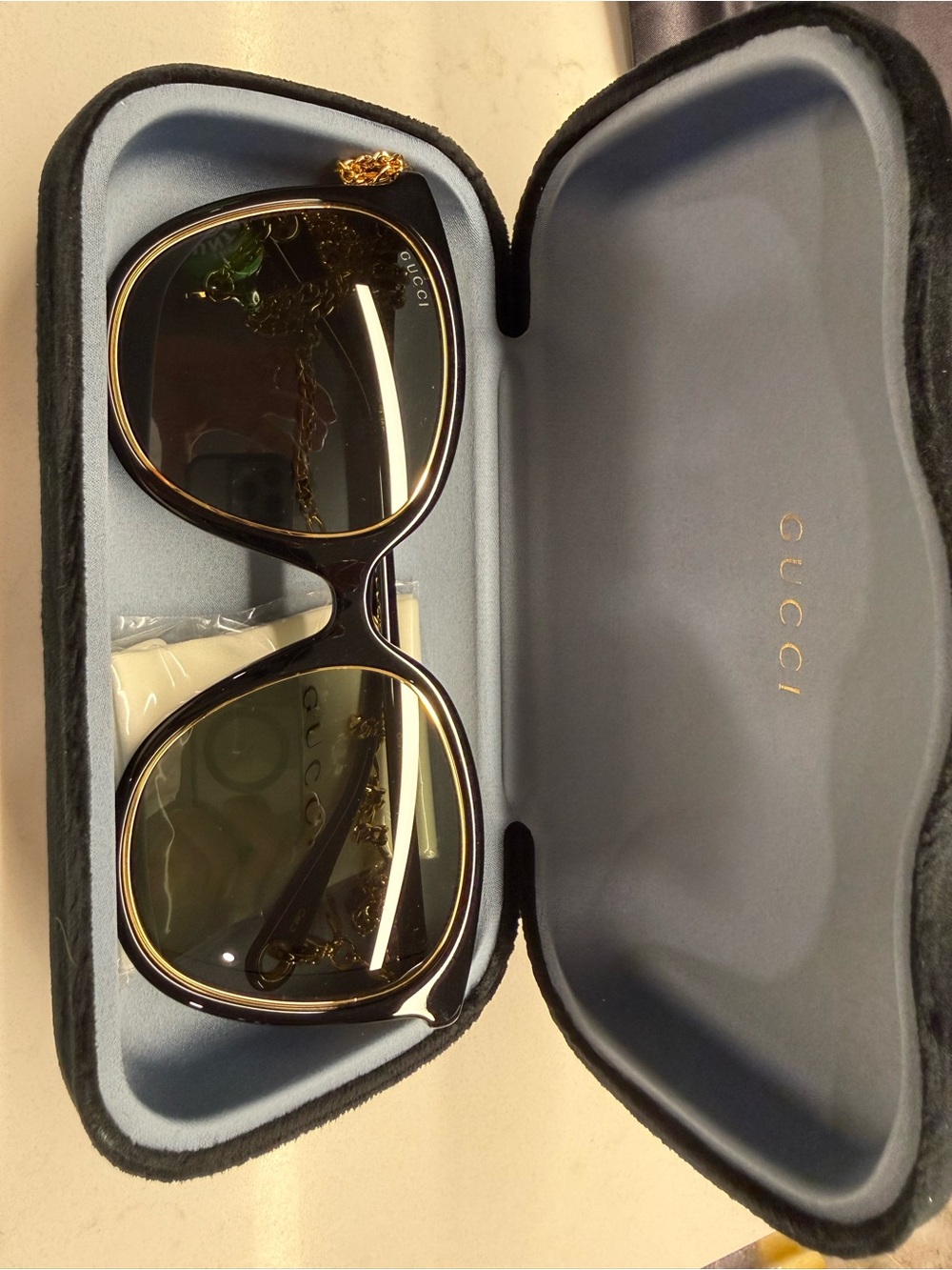 Gucci Black Frames with Gold Trim Sunglasses - New